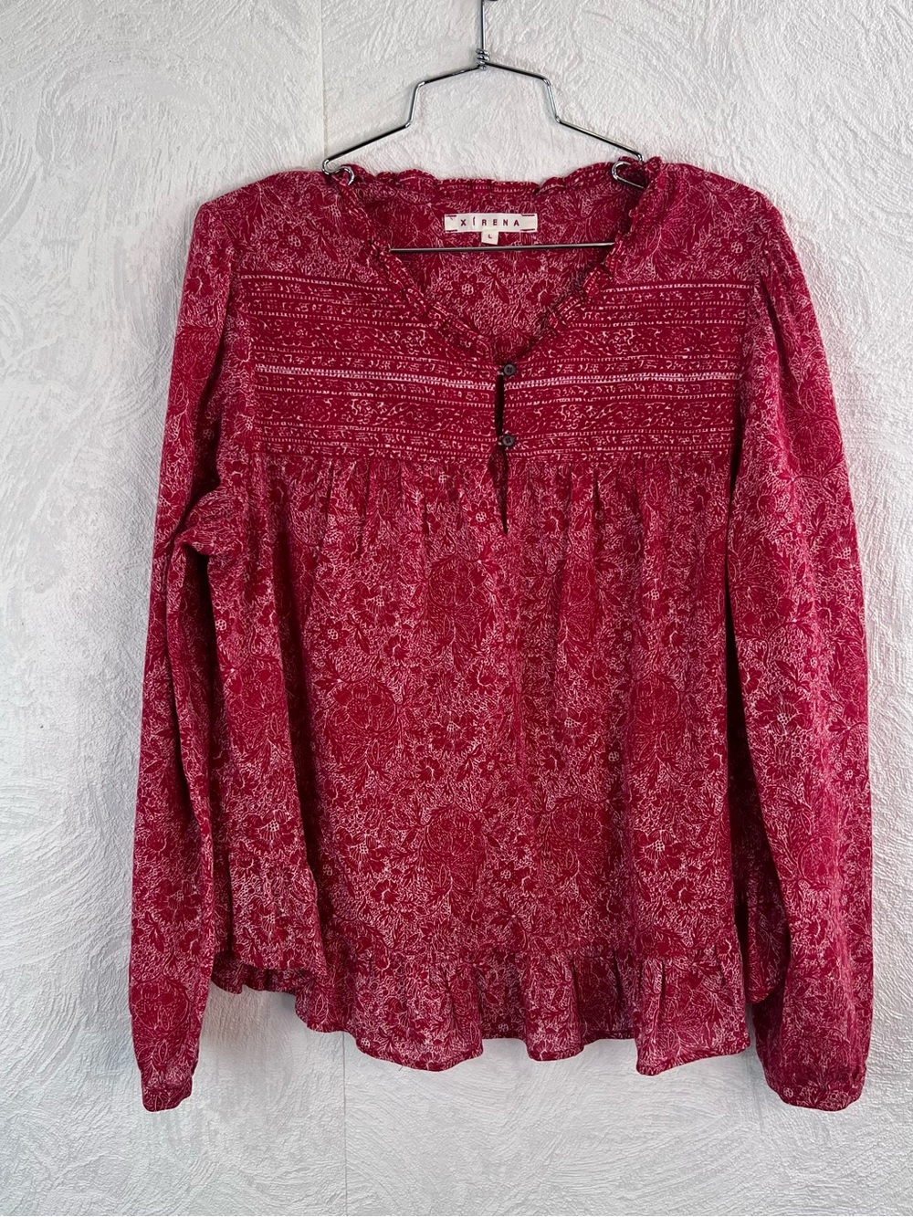 XiRENA Red Floral Long-Sleeve Peasant Blouse Size Large